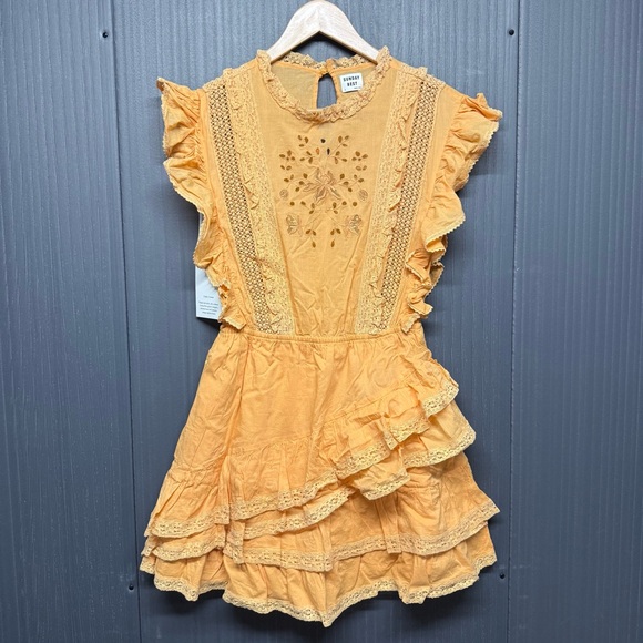 Aritzia Sunday Best Harriet Ruffled Peach Apricot Orange Mini Dress Size 6 NWT - Picture 2 of 11